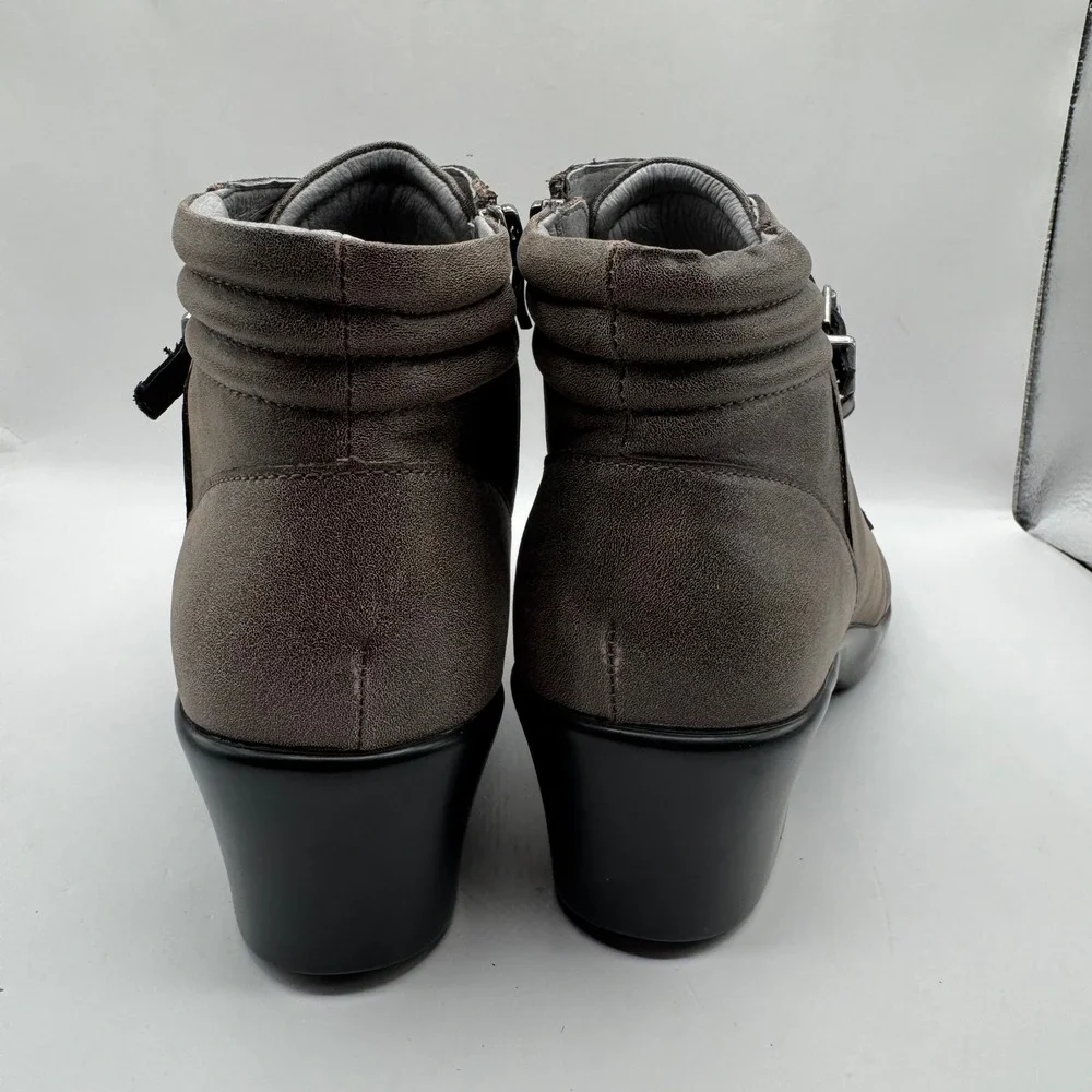 Alegria Ankle Boots Women 42 Gray Leather Multi Strap Buckle IND-643 Side Zip